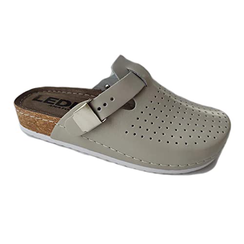 Ledi Anatomic 90-17 Lederschuhe Clog Pantolette Komfortschuhe Hausschuhe, Damen, Beige, EU 41 von Ledi