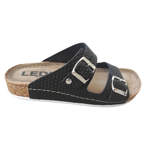 Ledi Anatomic 92-D5 Lederschuhe Sandalen Sandalette Clog Pantolette Komfortschuhe Hausschuhe, Damen, Schwarz, EU 38 von Ledi