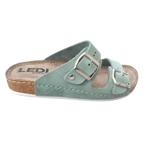 Ledi Anatomic 92-NB2 Lederschuhe Sandalen Sandalette Clog Pantolette Komfortschuhe Hausschuhe, Damen, Olive, EU 36 von Ledi