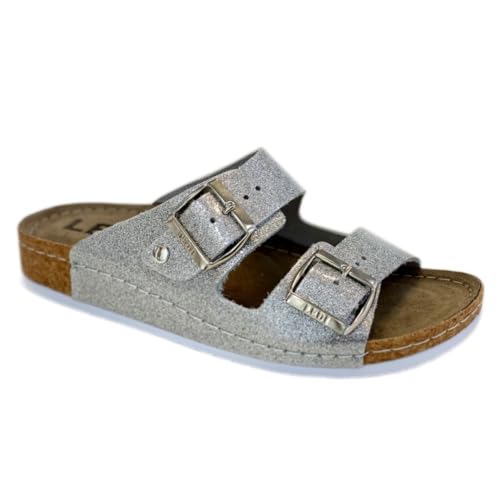Ledi Anatomic 92-SIL Lederschuhe Sandalen Sandalette Clog Pantolette Komfortschuhe Hausschuhe, Damen, Silber, EU 40 von Ledi