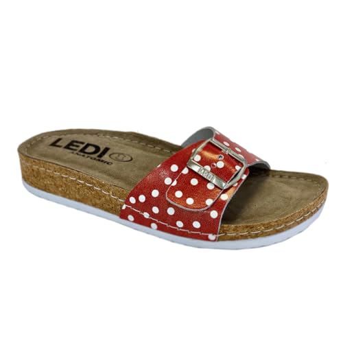 Ledi Anatomic 94-DOT Lederschuhe Sandalen Sandalette Clog Pantolette Komfortschuhe Hausschuhe, Damen, Rot mit weißen Punkten, EU 40 von Ledi