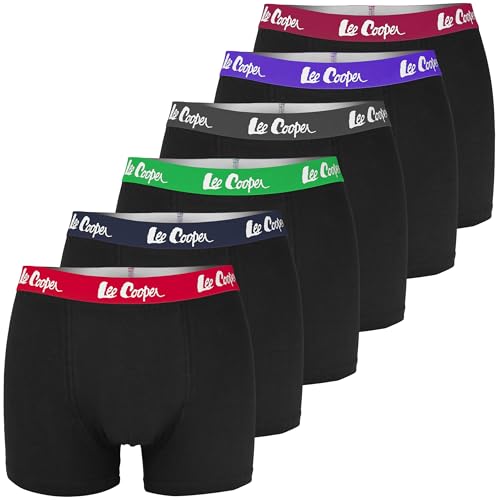Lee Cooper Boxershorts Herren Schwarz - Set 6 Pack - Klassich Stilvoll Baumwoll Passform Atmungsaktiv Elastisch Unterwäsche Unterhosen Männer Men Retroshorts von Lee Cooper
