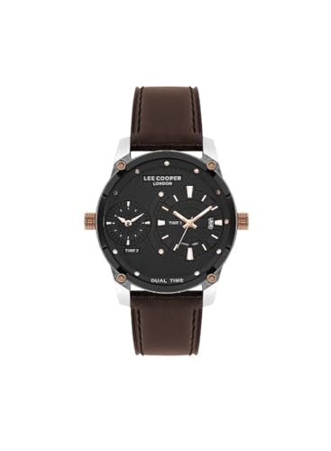 Lee Cooper Herren PC20+2015-3 Uhrwerk Uhr Multifunktions-Display und Lederband - LC07586.354 Braun Schwarz Armband, Schwarz, Armband von Lee Cooper