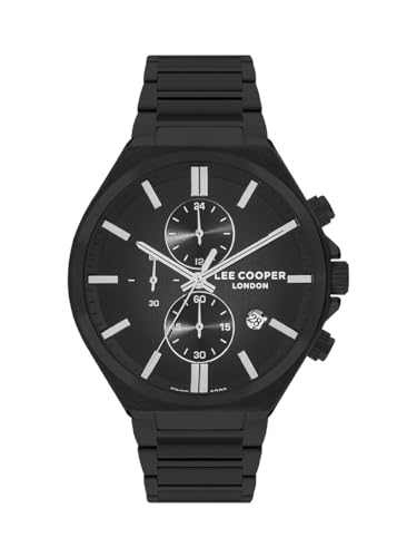 Lee Cooper Herren VX9NE1 Uhrwerk Uhr, Multifunktionsdisplay und Metallarmband - LC07835.650, Schwarz, Schwarz, Armband von Lee Cooper