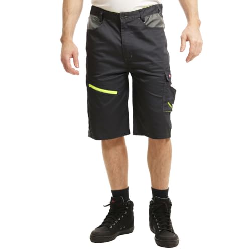 Lee Cooper LCSHO811 Herren Stretch Arbeitskleidung Reflektierende Hi-Vis Detail Multi Pocket Arbeit Cargo Shorts, Schwarz/Grau, 38W von Lee Cooper