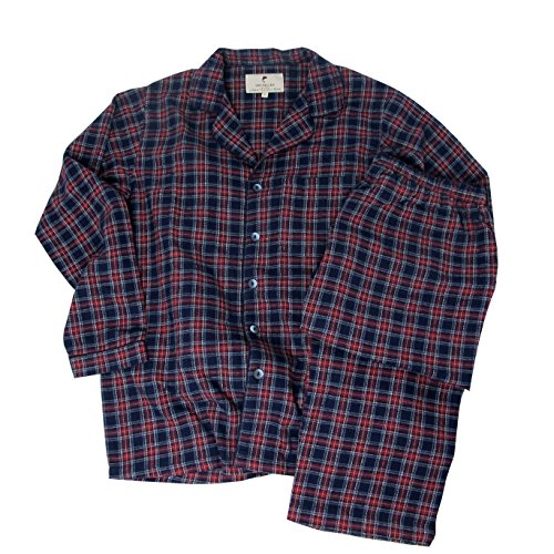 Lee Valley: Irischer Schlafanzug aus Flauschiger Baumwolle - Unisex, L, Blaurotkariert von Lee Valley