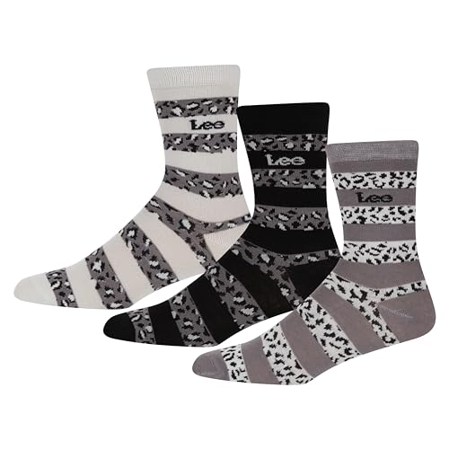 Lee Damen, niedrige Wade, Designer-Socken, Freizeitkleidung, Smart Crew Bambussocken, Ecru/Schwarz/Grau mit Tierstreifen, 4-7 von Lee