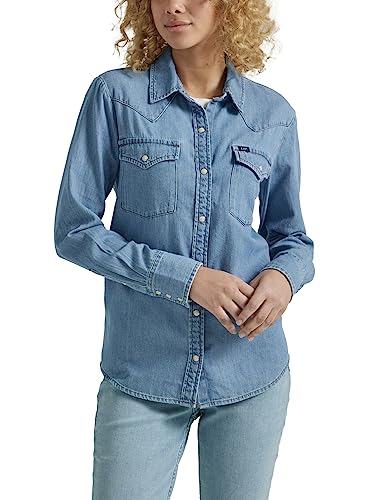 Lee Damen Legendary Slim Fit Western Snap Shirt, Decent Mid - Mid Blue, Mittel von Lee