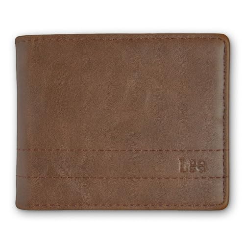 Lee Herren Bifold Extra Kapazität Geldbörse Casual Alltag Minimalistische Bargeld und Kartenhalter mit Flip ID Fenster Pass Case, Braun von Lee