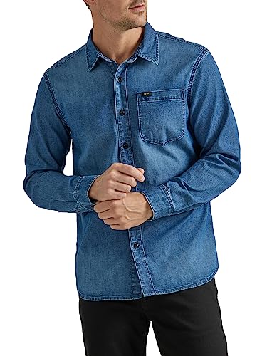 Lee Herren Extreme Motion Allzweck-Langarm-Arbeiterhemd, Denim Medium Wash Indigo, XL von Lee
