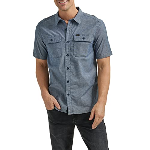 Lee Herren Extreme Motion Allzweck-Shirt, Klassische Passform, kurzärmelig, Knopfleiste, Halbwaschung Chambray, L von Lee