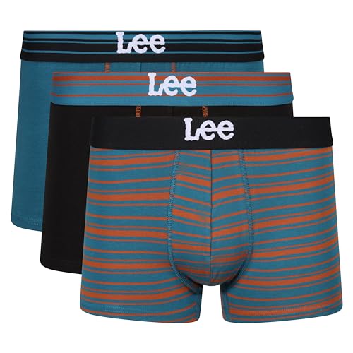Lee Herren Men's Boxer Shorts in Black/Stripe/Teal | Soft Touch Cotton Trunks Boxershorts, von Lee