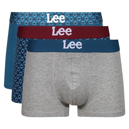 Lee Herren Men's Boxer Shorts in Teal/Print/Grey | Soft Touch Cotton Trunks Boxershorts, von Lee