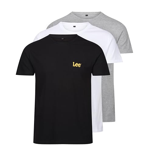 Lee Herren Mens Cotton T Shirt Standard Fit T-Shirt, Black/Grey Marl/White, von Lee
