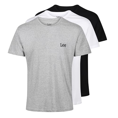 Lee Herren Mens Cotton T Shirt Standard Fit T-Shirt, Black/White/Grey Marl, von Lee