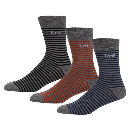 Lee Herren Smart Crew Socken in Grau/Gestreift | Designer-Kniestrümpfe für den Alltag | Ultraweich und atmungsaktiv aus Viskose aus Bambus | Größe 6-8.5, Mehrfachpackung mit 3 Paar. von Lee