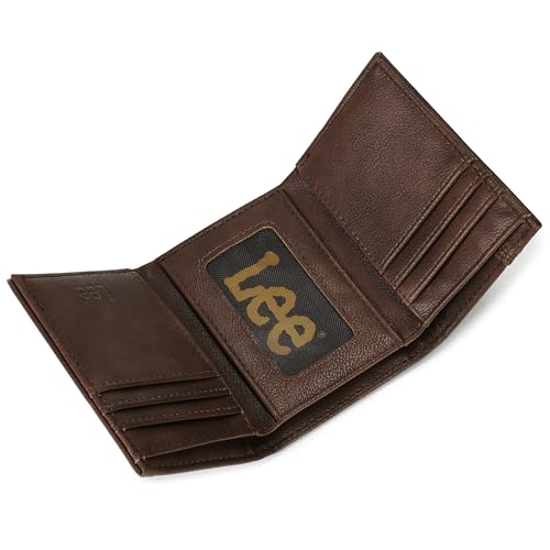 Lee Herren Trifold Wallet Pebble Grain Leder Geldbörse mit Flip ID Fenster, Braun, Einheitsgröße, Casual von Lee