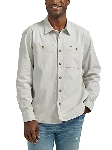 Lee Herren Workwear Loose Fit Langarm Button-Down Overshirt, Foggy Grey, L von Lee