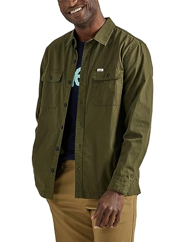 Lee Herren Workwear Loose Fit Langarm Button-Down Overshirt, Grünkohl, Olivgrün (Leinwand), Mittel von Lee