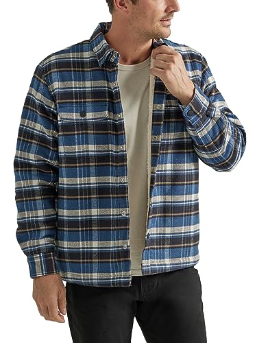 Lee Herren Workwear Loose Fit Langarm Button-Down Overshirt, Sherpa-Futter, Blau kariert, L von Lee