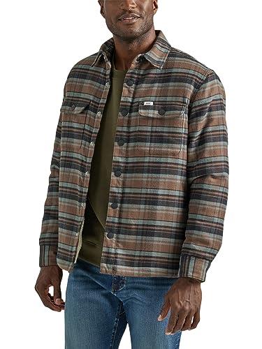 Lee Herren Workwear Loose Fit Langarm Button-Down Overshirt, Sherpa-Futter, Trüffelkaro, XL von Lee