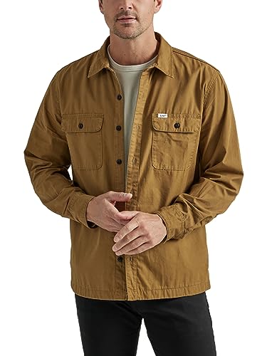Lee Herren Workwear Loose Fit Langarm Button-Down Overshirt, Tumbleweed (Leinwand), XL von Lee