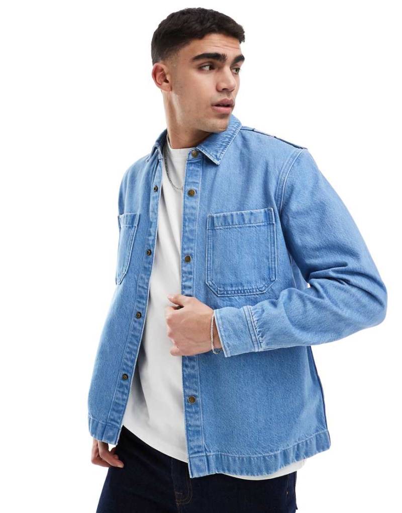 Lee - Lässig geschnittene Hemdjacke mit Stickerei am Rücken und 2 Taschen-Blau von Lee