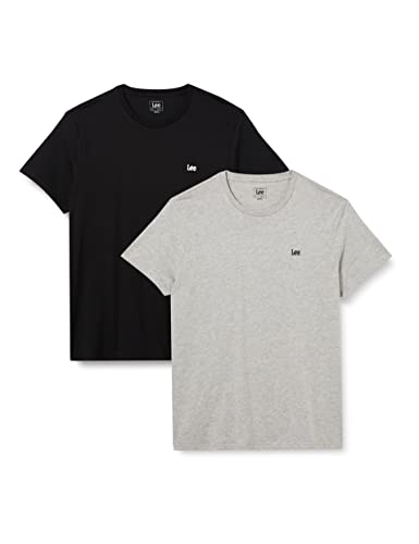 Lee Mens Twin Pack Crew T-Shirt, Black/Grey, M von Lee