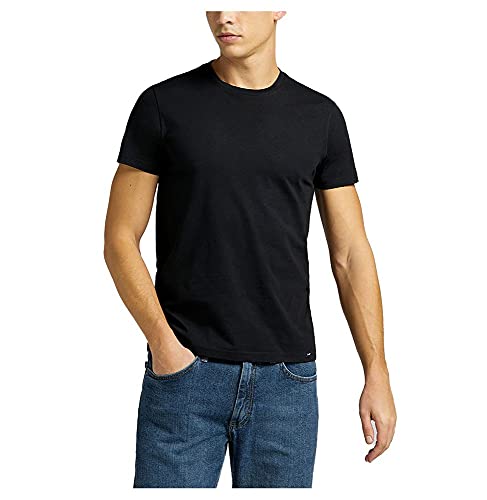 Lee Herren Twin Pack Crew Black T-shirts, Schwarz, 3XL von Lee