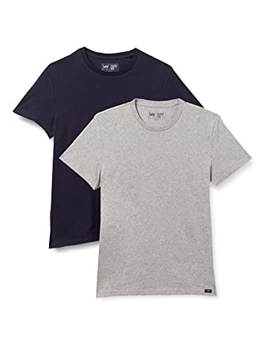 Lee Mens Twin Pack Crew GREYMELE Navy T-Shirts, L von Lee