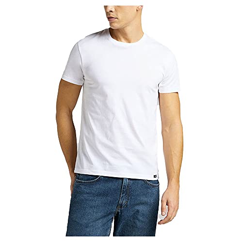 Lee Mens Twin Pack Crew White T-Shirts, Weiß, 5XL von Lee
