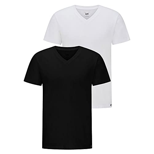 Lee Mens Twin Pack V Neck Black White T-Shirt, S von Lee