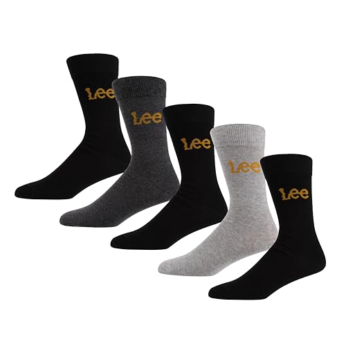 Lee Unisex Smart Crew Socken in Schwarz/Grau/Blau | Designer Dress Socken für Damen und Herren | Ultraweiche, atmungsaktive Baumwollmischung | Größe 8,5-11, Fünferpack von Lee