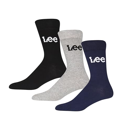 Lee Unisex Smart Crew Socken in Schwarz/Grau/Navy | Herren- und Damen-Niedrigschaft-Designer-Dress-Socken für lässiges Tragen | Ultra weich und atmungsaktiv, baumwollreich | Größe 6-8, Dreierpack von Lee