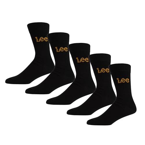 Lee Unisex Smart Crew Socken in Schwarz | Designer Dress Socken für Damen und Herren | Ultraweiche, atmungsaktive Baumwollmischung | Größe 8,5-11, Fünferpack von Lee