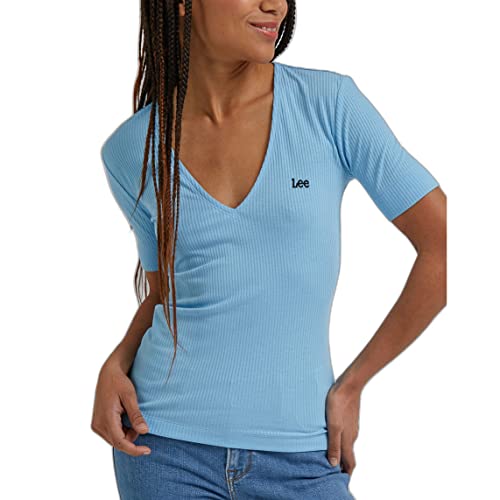 Lee Women's V Neck Rib T-Shirt, Shasta Blue, X-Small von Lee