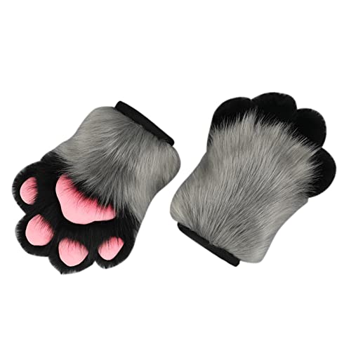 LeeCAE Wolf Kostüm Pelzige Pfote Warme Handschuhe für Erwachsene Niedliche Plüsch Fäustlinge Bärentatze Kostüm Zubehör Tier Cosplays Party- 5# von LeeCAE