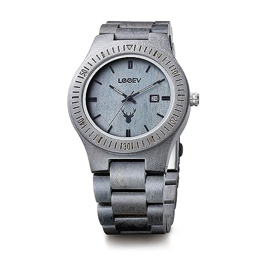 LeeEv Holzuhren, Uwood Serie Zebra Sandelholz japanische Quarz Analoguhr für Herren mit Kalender Unisex Armbanduhr von LeeEv