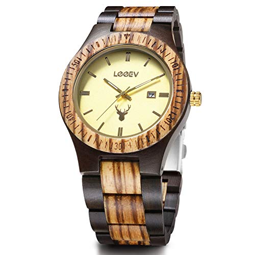 LeeEv Holzuhren, Uwood Serie Zebra Sandelholz japanische Quarz Analoguhr für Herren mit Kalender Unisex Armbanduhr LeeEv Holzuhren, Uwood Serie Zebra Sandelholz japanische Quarz Analoguhr für Herren mit Kalender Unisex Armbanduhr von LeeEv