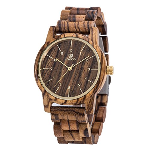 LeeEv Holzuhren Uwood Serie 40mm Unisex Natürliche Handarbeit Holz Uhr mit Geschenkbox & Band verstellbar von LeeEv