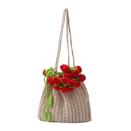LeeQinersw 3D Bouquet gewebte Strandtasche Mode -Tasche für Straßenverfahren, Rot von LeeQinersw