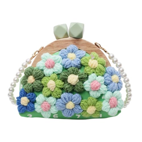 LeeQinersw Blumenhäkelbeutel Kleine tragbare Trendy -Tasche Boho Chic Crossbody Geldbeutel, GrÜn von LeeQinersw