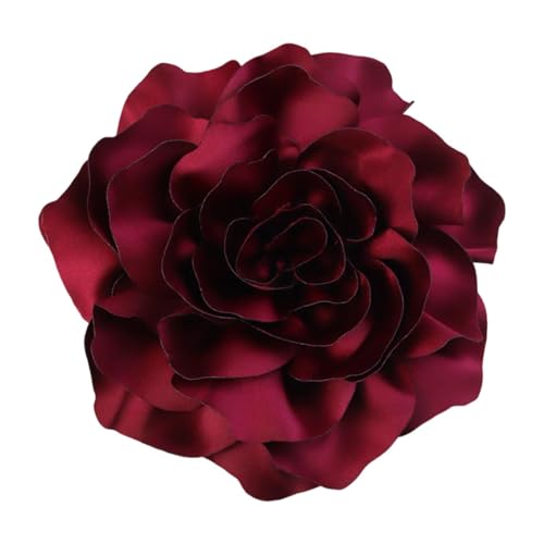 LeeQinersw Rosenbrosche Große Anstecknadel Und Satinblume Handgefertigter Blütenschmuck Anzugschmuck mit Und Spange für Damen Und Herren, Rot von LeeQinersw