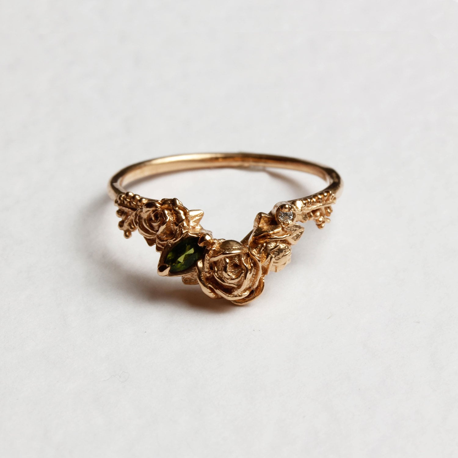 Rosenring, Diamant & Turmalin Ring - Blumenring, Verlobungsring, Ehering, Floraler Ring, Ehering von LeeReneeJewellery