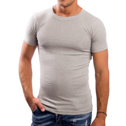 LeeSandro&Sons Unterhemd Herren Grau Melange, Rundhals, Tshirt Gr.XXL Made In EU von LeeSandro&Sons