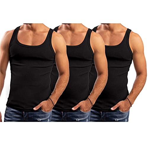 LeeSandro&Sons Unterhemd Herren Schwarz, 3er Pack, Ärmellos Gr.L Made in EU von LeeSandro&Sons