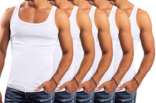 LeeSandro&Sons Unterhemd Herren Weiß, 5er Pack, Ärmellos Gr.L, Made in EU von LeeSandro&Sons