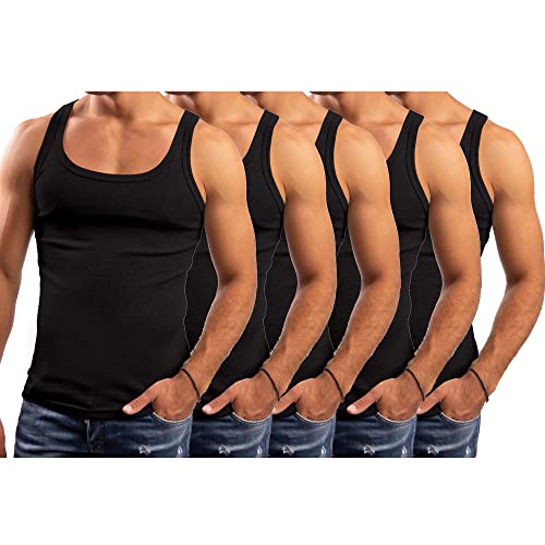 LeeSandro&Sons Unterhemd Herren Schwarz, 5er Pack, Ärmellos Gr.S Made in EU von LeeSandro&Sons