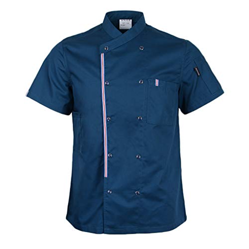 Damen Herren Kochjacken Mantel Kurzarm Hemd Küchenuniformen Weiß M, Blau, Xxxl, 3XL von Leeadwaey