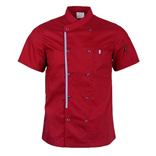 Damen Herren Kochjacken Mantel Kurzarm Hemd Küchenuniformen Weiß M, Rot, M, M von Leeadwaey